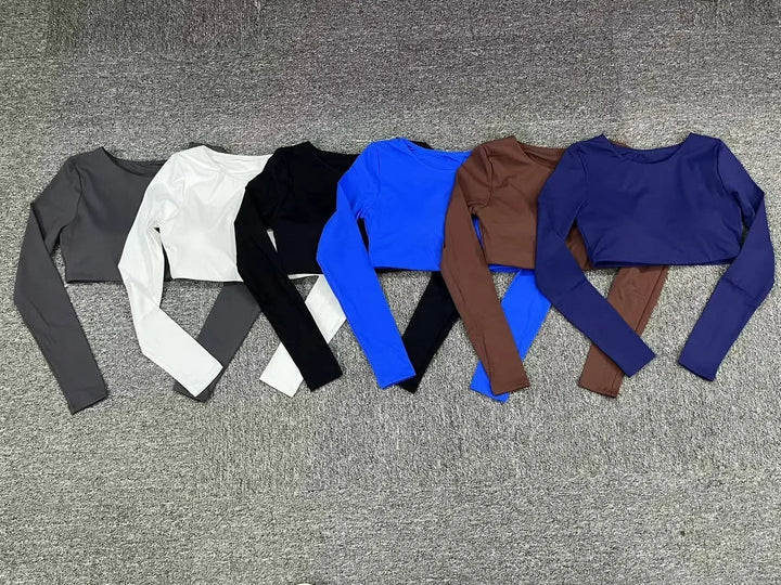 Estelita Cropped Sporttop avec effet push-up | Top à manches longues pour le fitness et le streetstyle