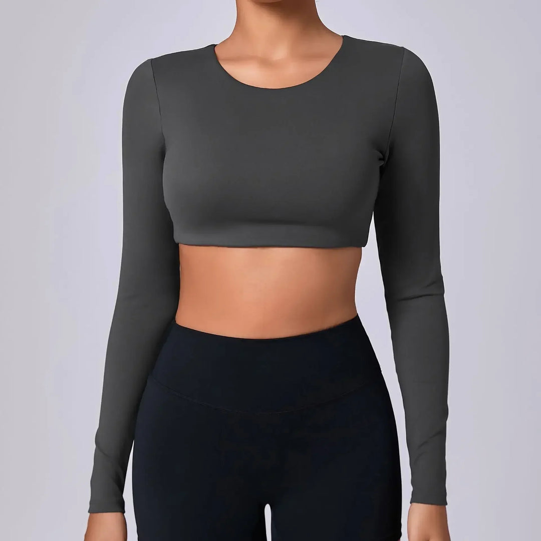 Estelita Cropped Sporttop avec effet push-up | Top à manches longues pour le fitness et le streetstyle
