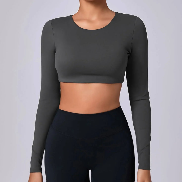 Estelita Cropped Sporttop avec effet push-up | Top à manches longues pour le fitness et le streetstyle