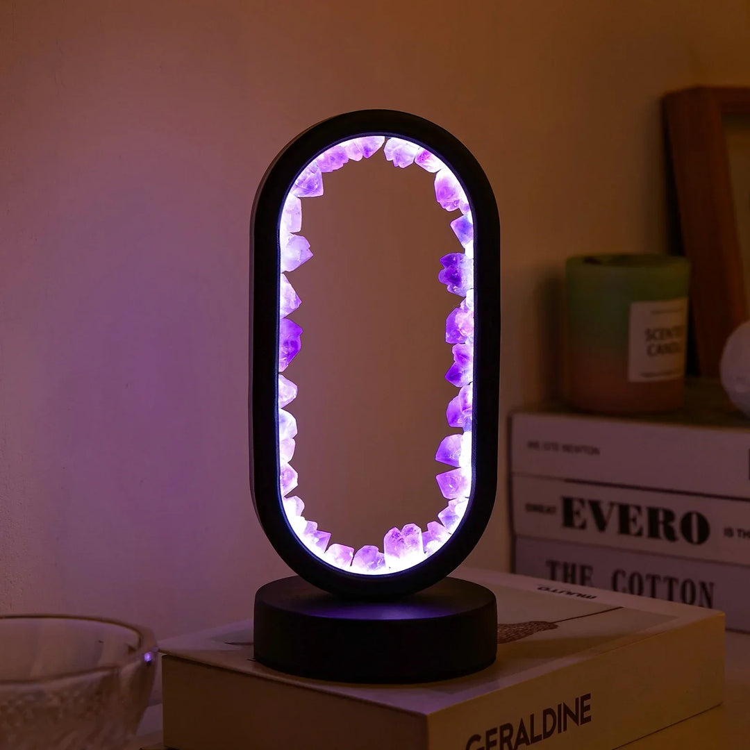 Lâmpada em Ametista Natural AuraStone | Luz Calmante em Cristal para Relaxamento & Decoração