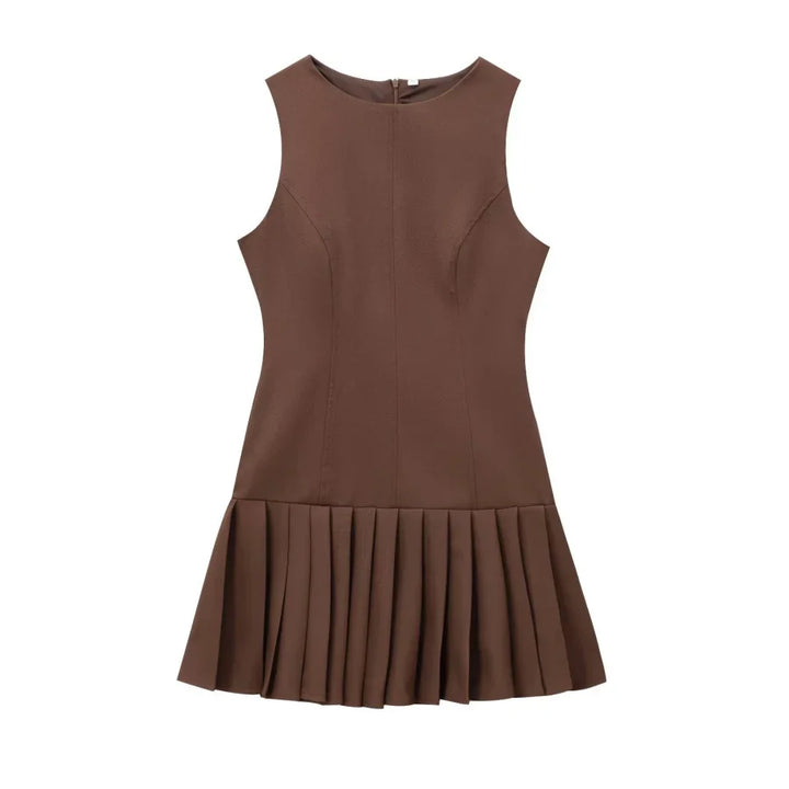 Olivia Robe Tendance à Col Rond & Jupe Plissée | Élégance Moderne