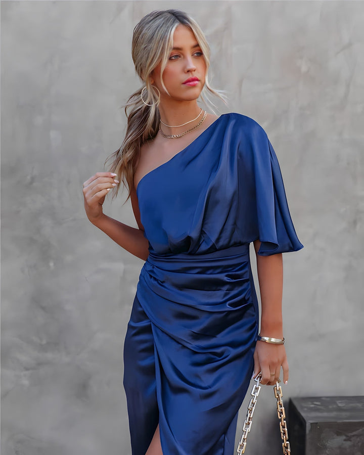 Donna Robe de Soirée | Design Séduisant, Coupe Maxi, Tissu Satiné Brillant et Confort Élégant