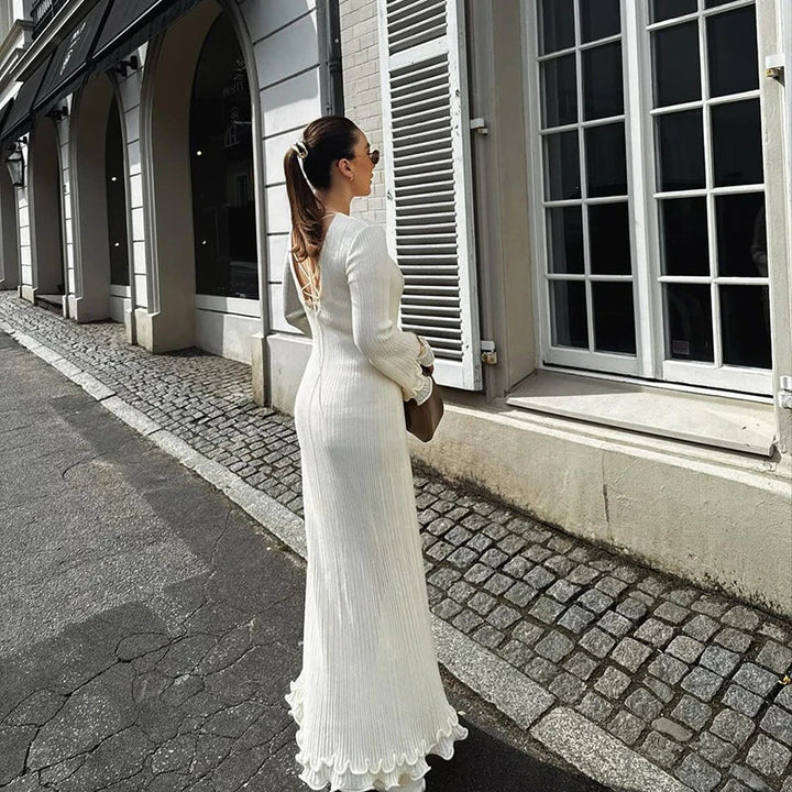 Vestido largo elegante Charlotte | Mangas acampanadas y espalda sofisticada