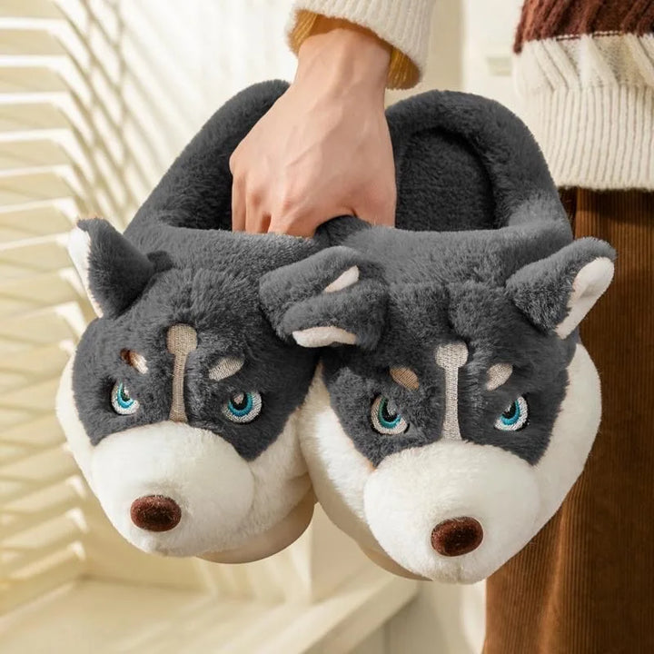 Pantofole Husky | pantofole in peluche confortevoli per l'interno