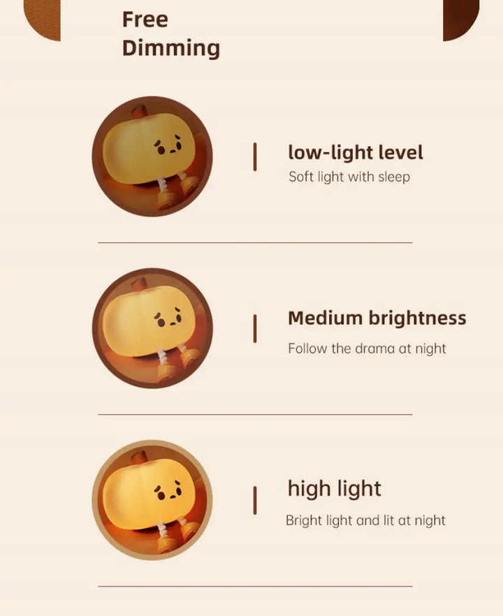 Lampe tactile CozyGlow Citrouille d’Halloween – Veilleuse en silicone douce et apaisante