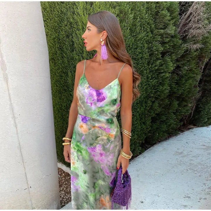Anisten - Maxi-robe sexy colorée avec imprimé halo-dye et écharpe amovible