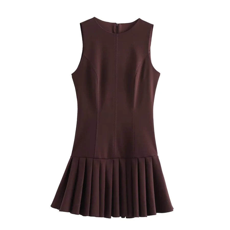 Olivia Robe Tendance à Col Rond & Jupe Plissée | Élégance Moderne