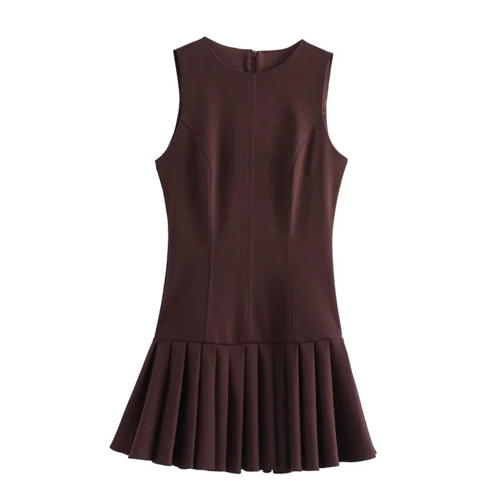 Olivia Robe Tendance à Col Rond & Jupe Plissée | Élégance Moderne