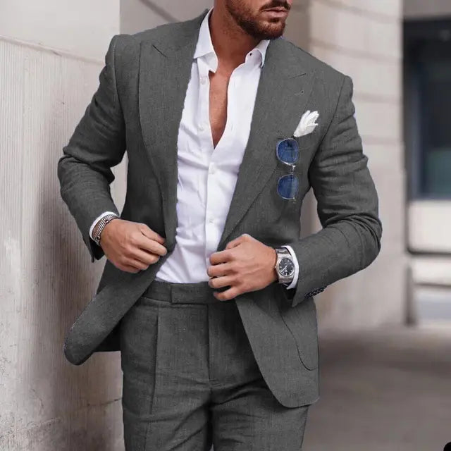 Costume de mariage en lin 2 pièces - simple boutonnage