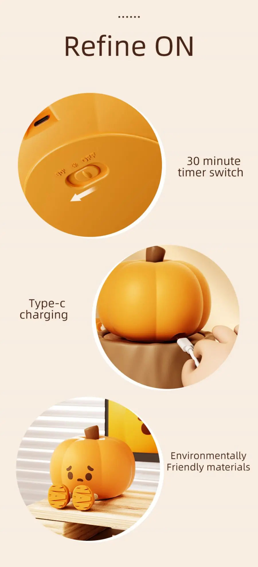 Lampe tactile CozyGlow Citrouille d’Halloween – Veilleuse en silicone douce et apaisante