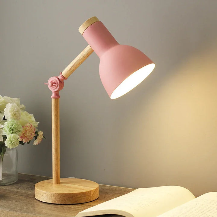 Lampe de table nordique en bois réglable avec abat-jour coloré