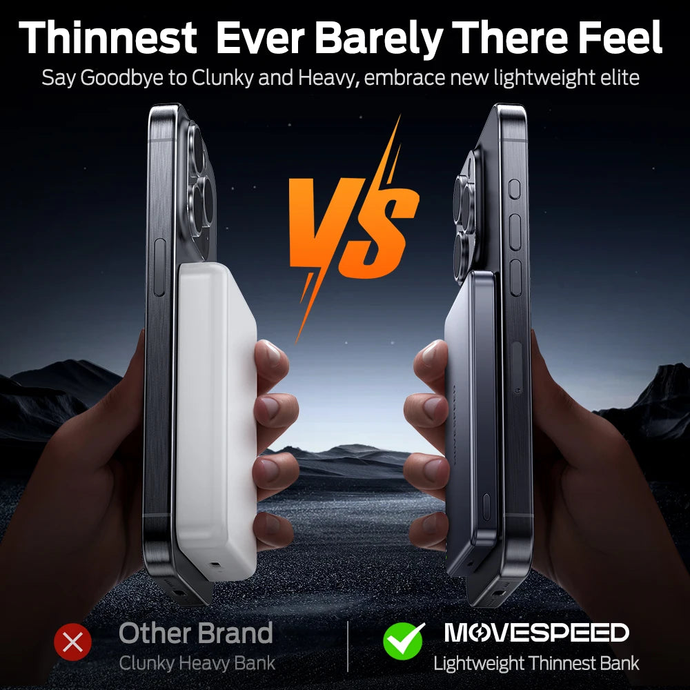 MOVESPEED S10 Batterie Externe Magnétique 10000mAh | Charge Rapide Sans Fil | Ultra-Fine et Portable