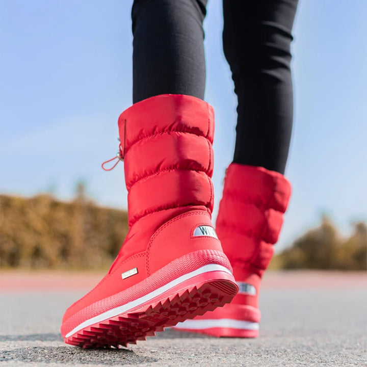 Bottes de neige femme | Bottes chaudes à mi-mollet imperméables avec plateforme et fourrure antidérapante