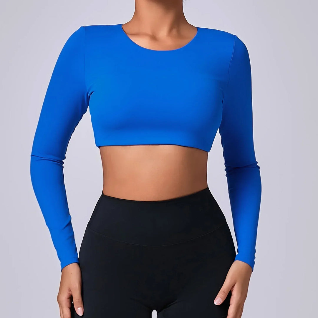 Estelita Cropped Sporttop avec effet push-up | Top à manches longues pour le fitness et le streetstyle