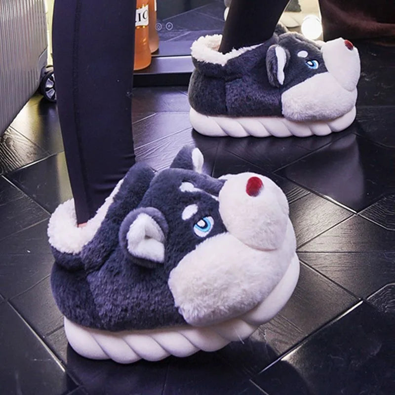 Pantofole Husky | pantofole in peluche confortevoli per l'interno