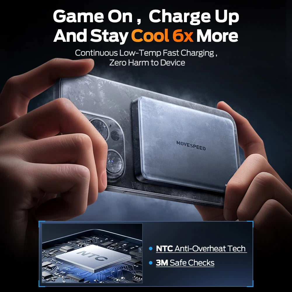 MOVESPEED S10 Batterie Externe Magnétique 10000mAh | Charge Rapide Sans Fil | Ultra-Fine et Portable