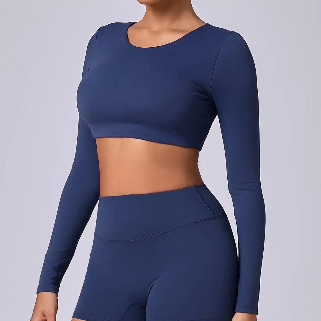 Estelita Cropped Sporttop avec effet push-up | Top à manches longues pour le fitness et le streetstyle