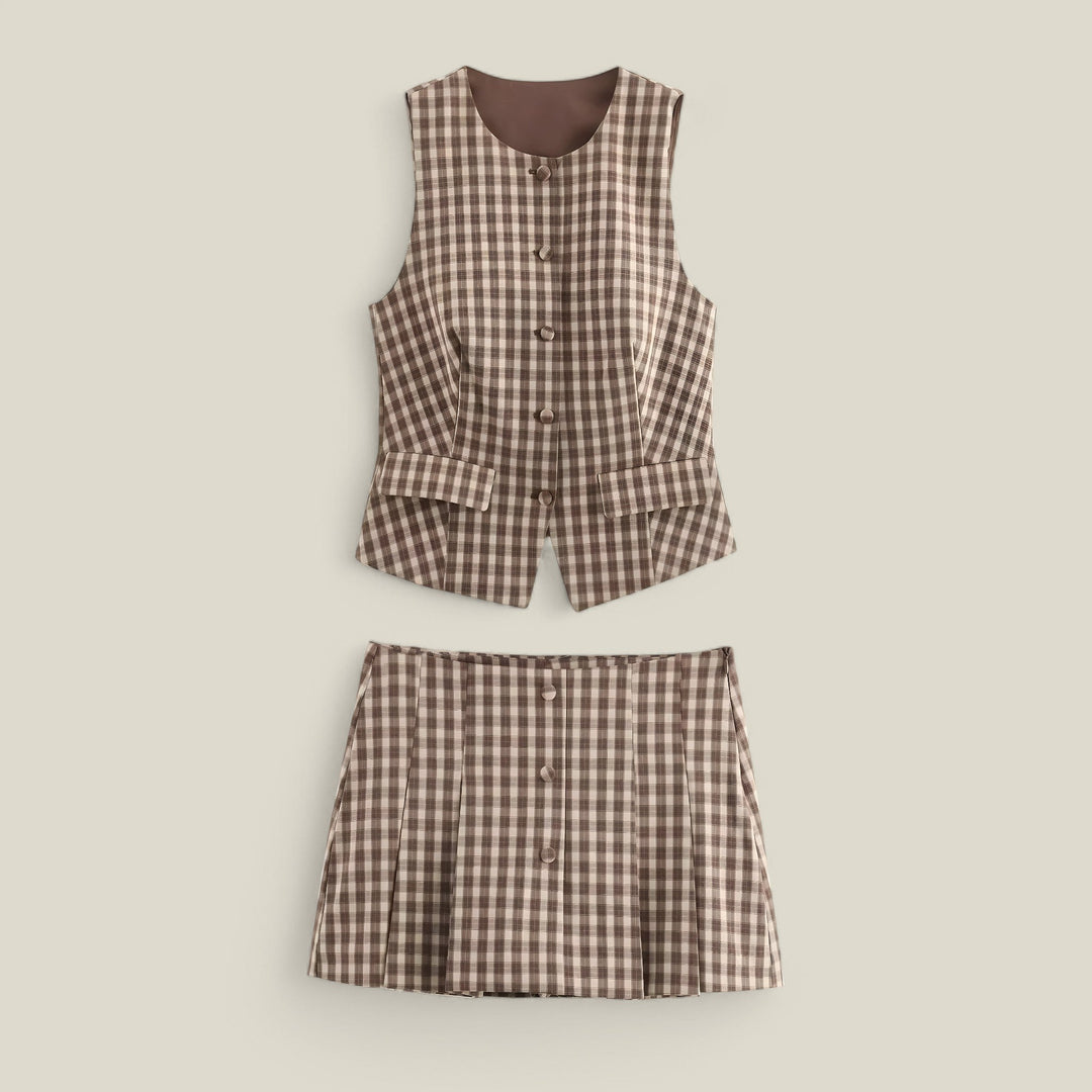 Clea Ensemble 2 pièces avec mini-jupe écossaise | Style preppy-chic léger et féminin