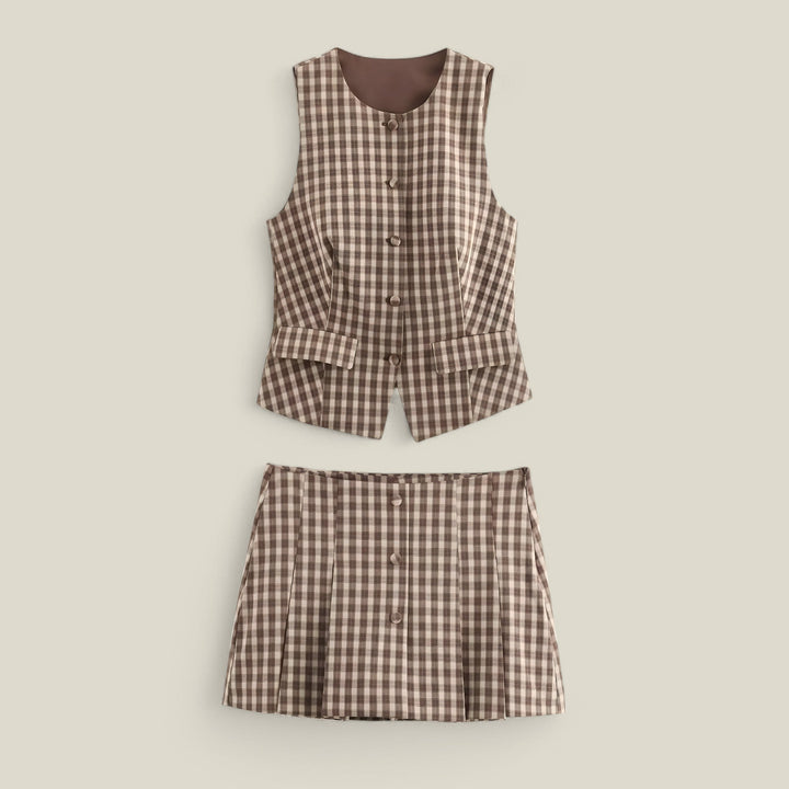 Clea Ensemble 2 pièces avec mini-jupe écossaise | Style preppy-chic léger et féminin