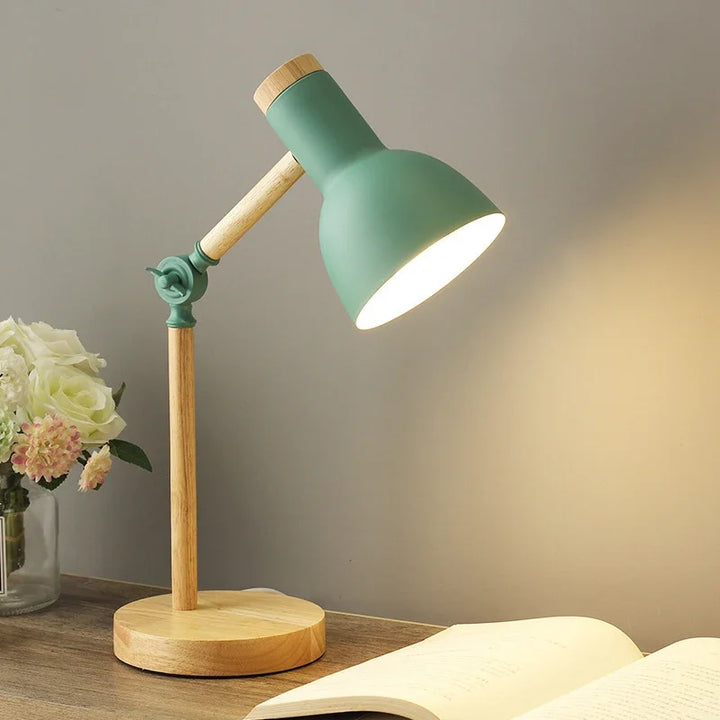 Lampe de table nordique en bois réglable avec abat-jour coloré