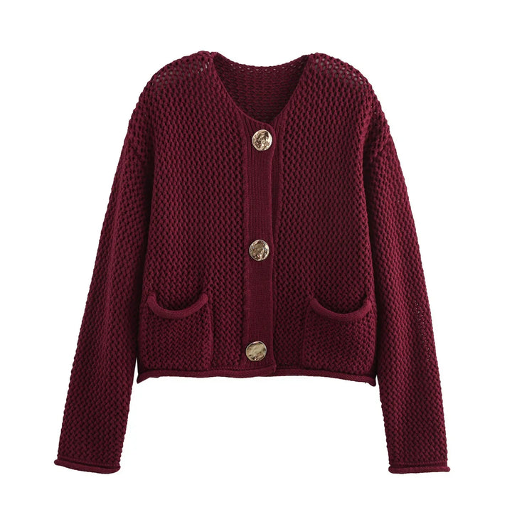 Estelle – Gilet chic en maille avec boutons traditionnels