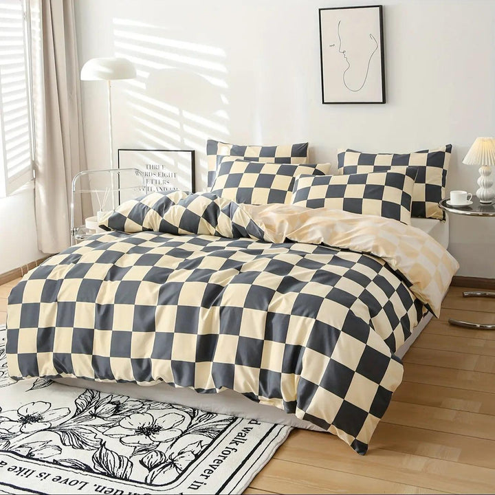 Beddingstar | Ensemble de housse de couette à carreaux moderne - 3 pièces Beddingstar literie