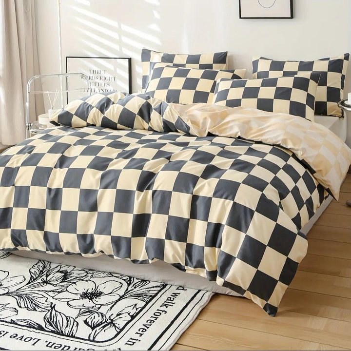Beddingstar | Ensemble de housse de couette à carreaux moderne - 3 pièces Beddingstar literie