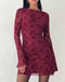 Mini abito a maniche lunghe color bordeaux Celine | Stampa floreale, maniche svasate