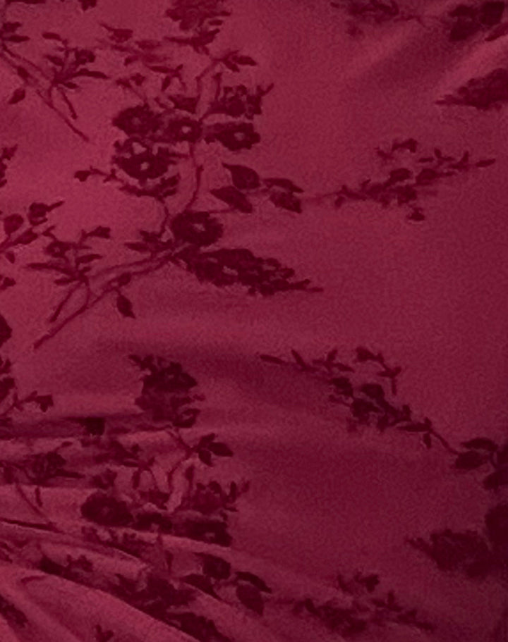 Mini abito a maniche lunghe color bordeaux Celine | Stampa floreale, maniche svasate