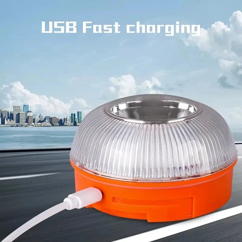 Luz de Emergência para Carro V16 | Baliza Magnética Recarregável USB com Flash Estroboscópico