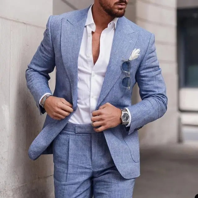 Costume de mariage en lin 2 pièces - simple boutonnage