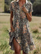 Carla | Robe florale élégante avec col en V, boutons et manches longues pour l'automne