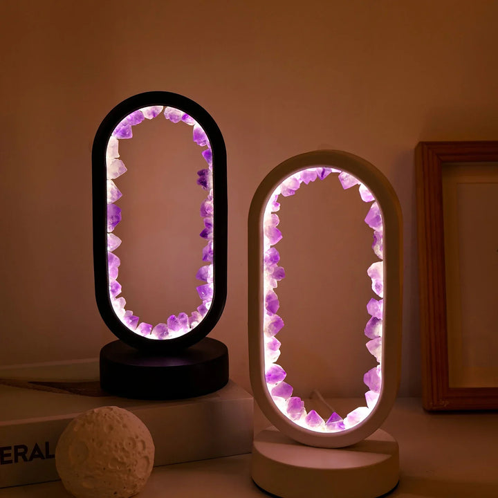 Lâmpada em Ametista Natural AuraStone | Luz Calmante em Cristal para Relaxamento & Decoração