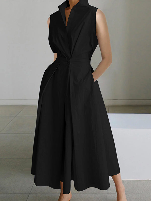 Eleanor | Vestido urbano de algodón blanco con cuello camisero