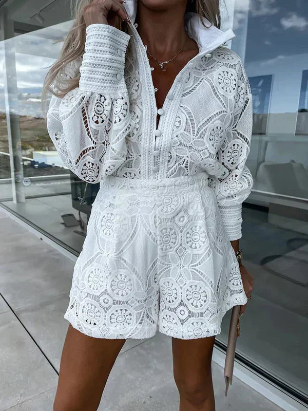 Maélie Ensemble d'été deux pièces pour femmes avec dentelle boho | Aéré, uni & idéal pour les festivals
