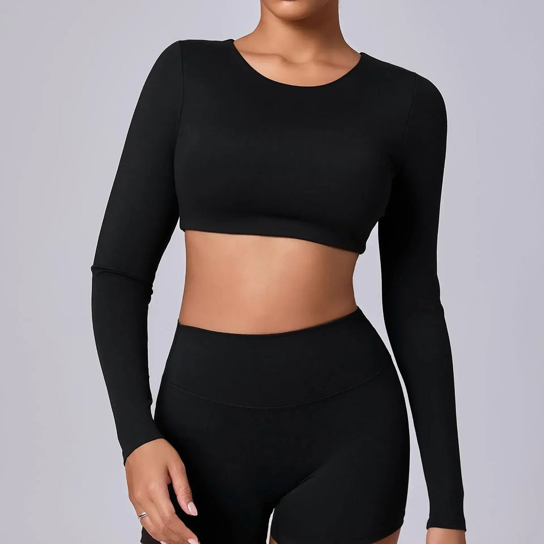 Estelita Cropped Sporttop avec effet push-up | Top à manches longues pour le fitness et le streetstyle