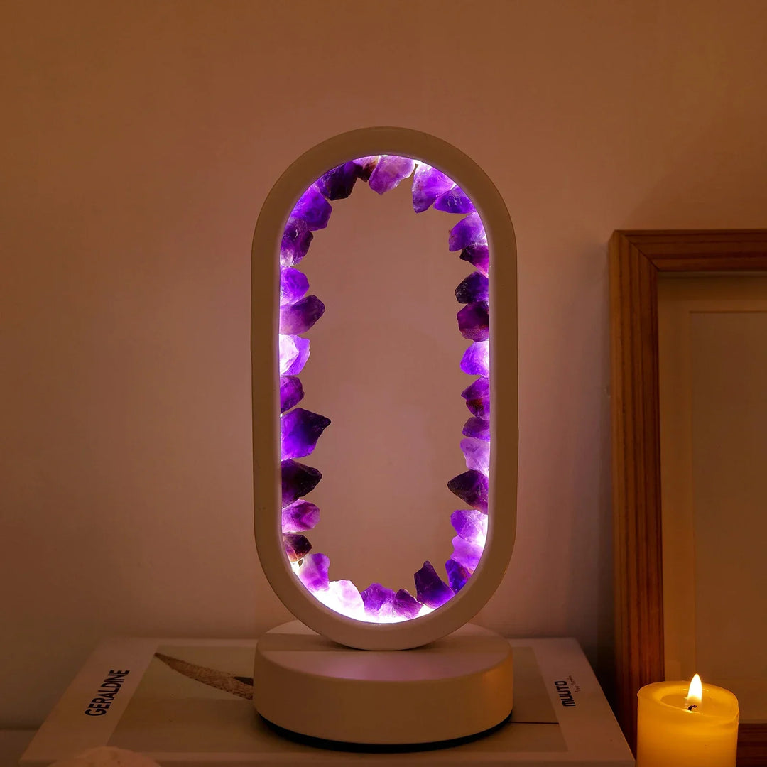 Lâmpada em Ametista Natural AuraStone | Luz Calmante em Cristal para Relaxamento & Decoração