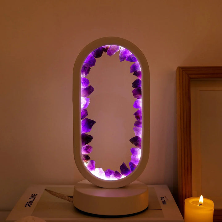 Lâmpada em Ametista Natural AuraStone | Luz Calmante em Cristal para Relaxamento & Decoração