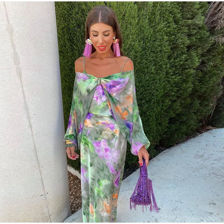 Anisten - Maxi-robe sexy colorée avec imprimé halo-dye et écharpe amovible