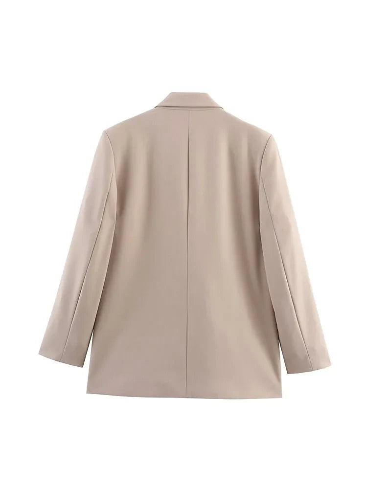 Blazer mujer doble abotonadura elegante corte recto amplio cuello con solapas mangas largas
