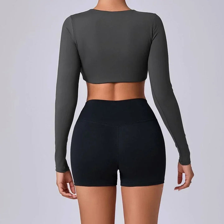 Estelita Cropped Sporttop avec effet push-up | Top à manches longues pour le fitness et le streetstyle