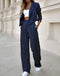 Tailleur pantalon à pinces pour femmes - Blazer court - Double boutonnage - Taille haute à large jambe - Collection Automne