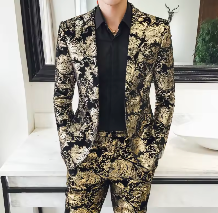 Ensemble Costume Or et Argent Brillant 2 pièces - Style Coréen