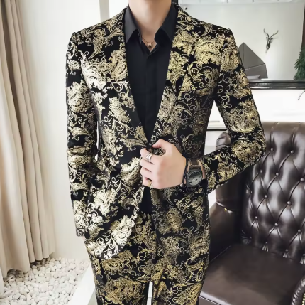 Ensemble Costume Or et Argent Brillant 2 pièces - Style Coréen