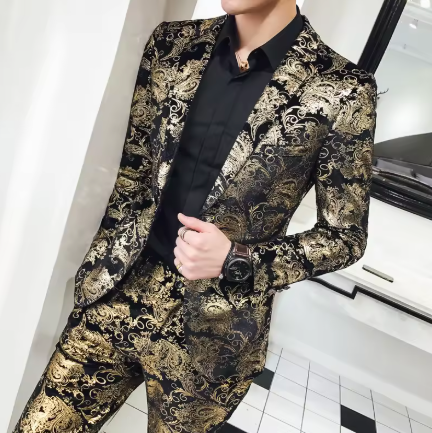 Ensemble Costume Or et Argent Brillant 2 pièces - Style Coréen