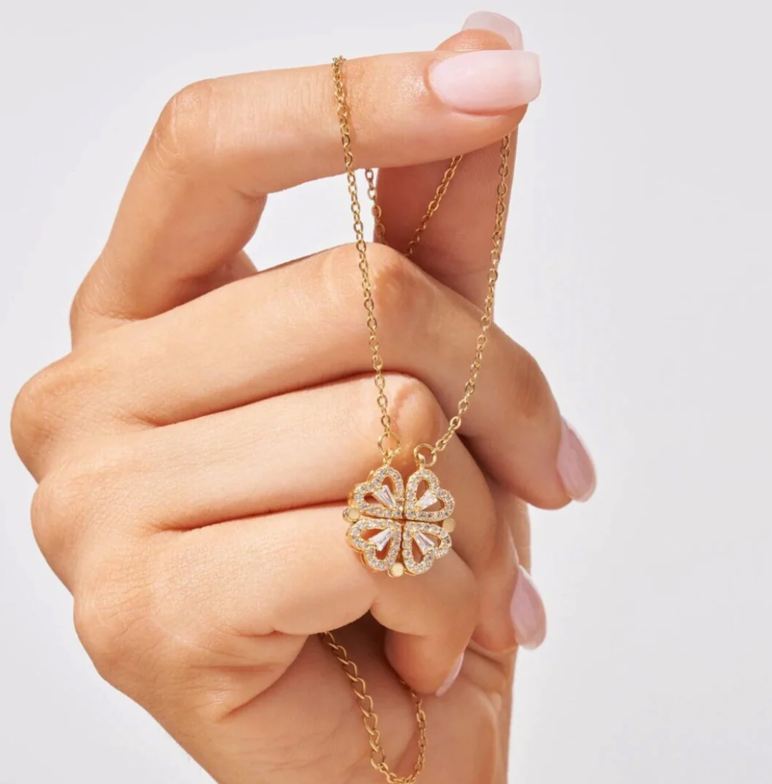 Milara Collier 2 en 1 cœur et trèfle à quatre feuilles pour femme | Porte-bonheur & pendentif scintillant