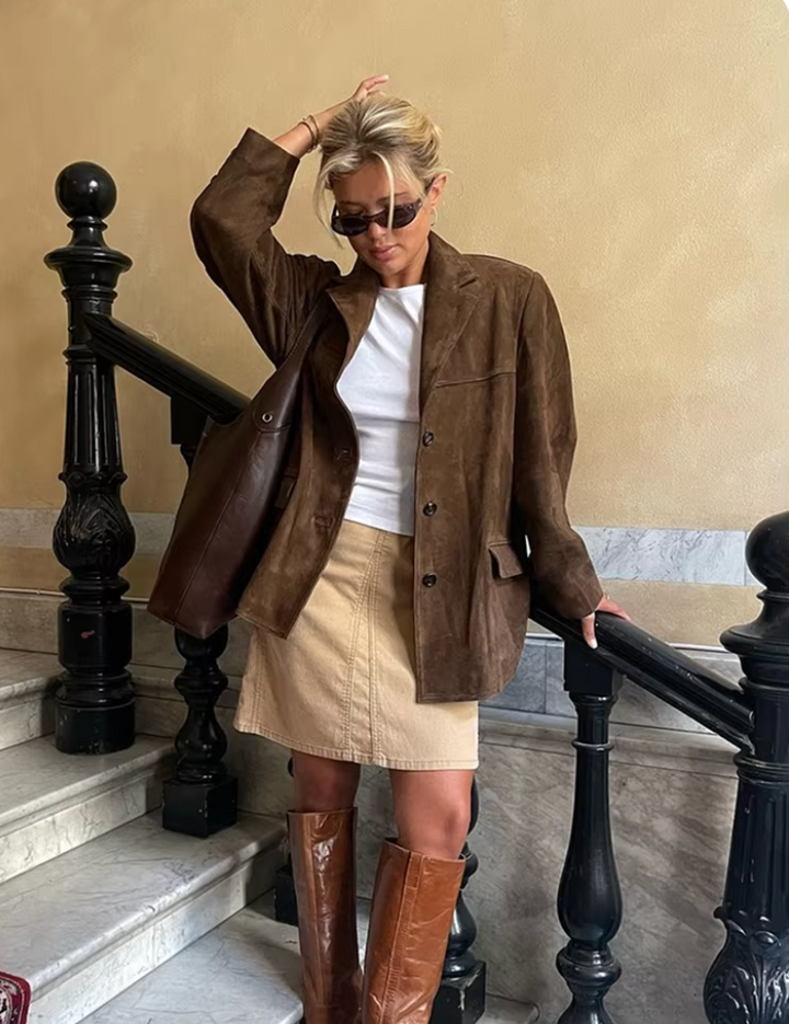 Giacca casual in pelle scamosciata | Texture di alta qualità | Look retrò classico