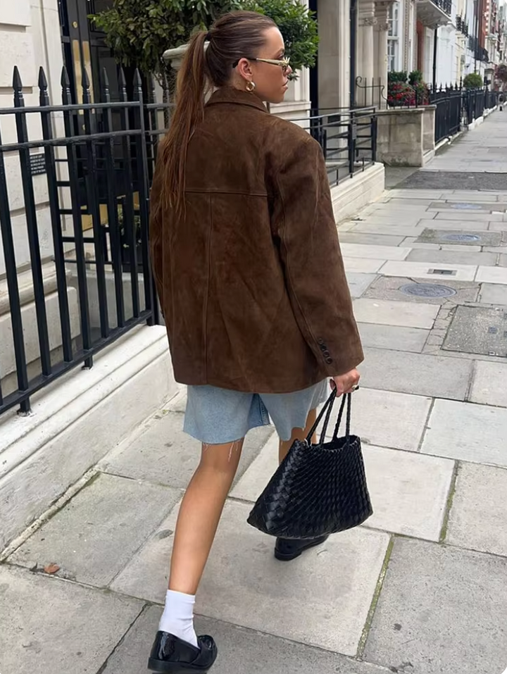 Giacca casual in pelle scamosciata | Texture di alta qualità | Look retrò classico