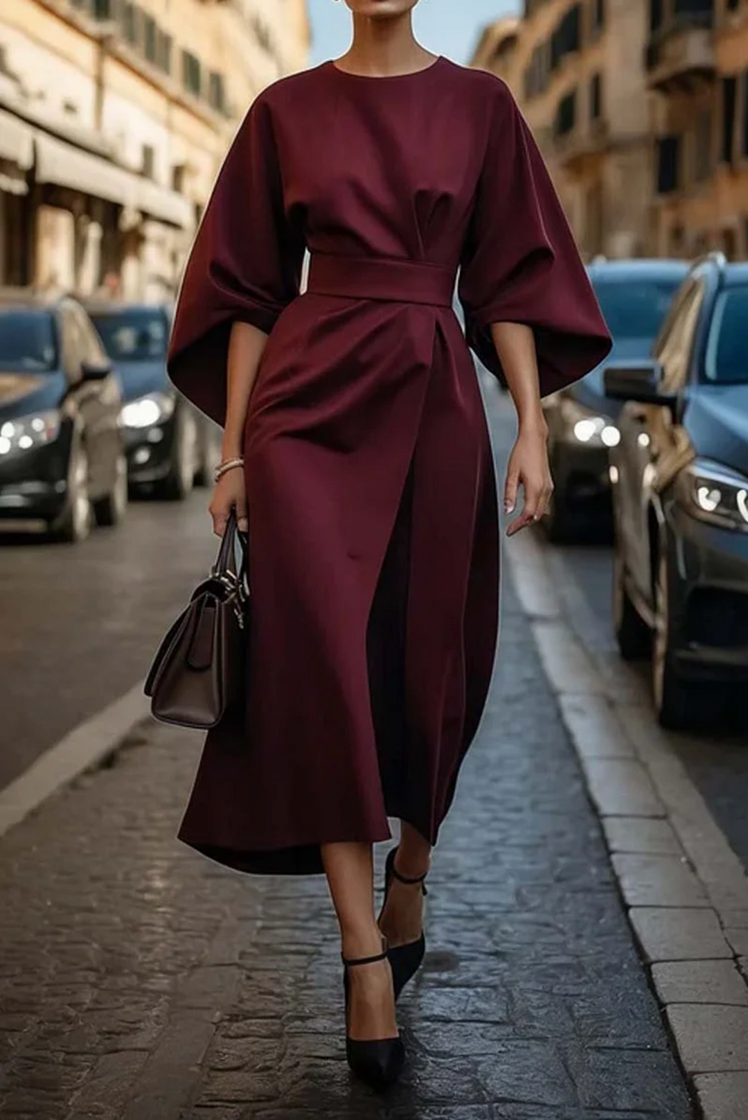Abito con maniche a lanterna da donna Aurelia Grace | Elegante abito midi per occasioni speciali