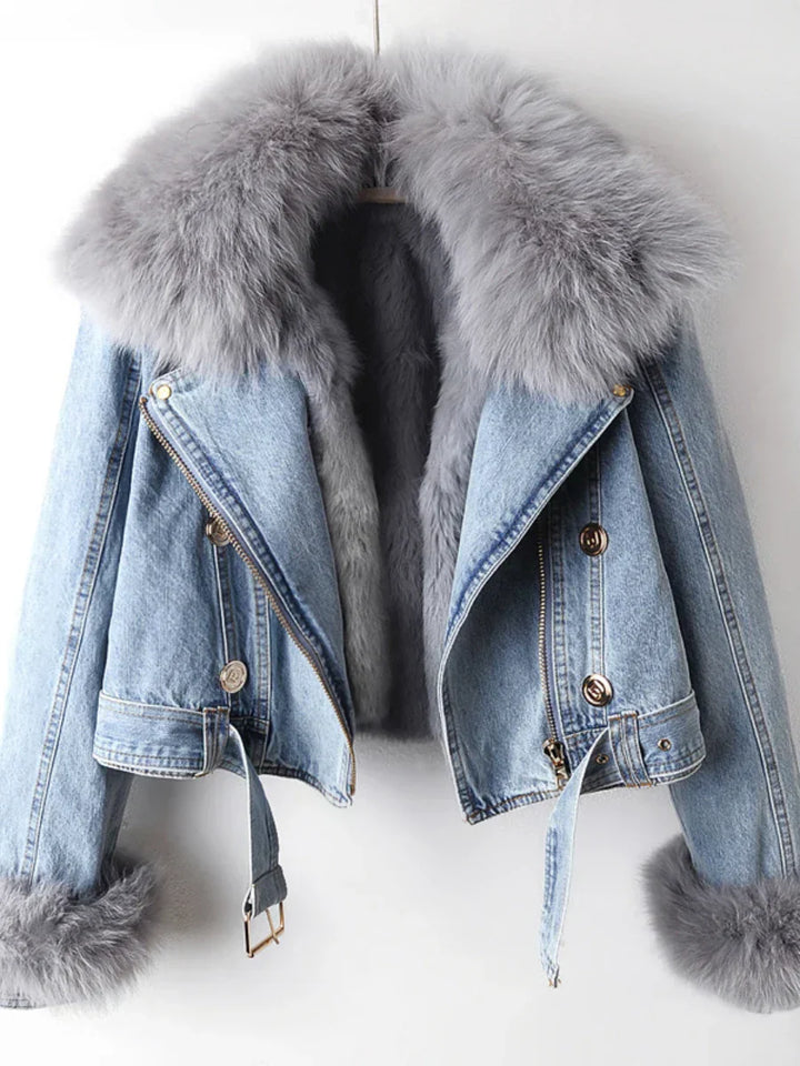 Philomène Veste en Jean avec Col en Fourrure | Confort et Élégance Rustique